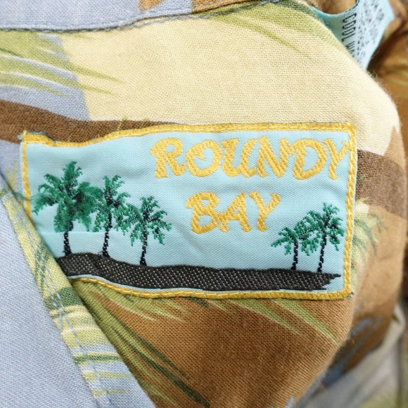 ROUNDY BAY 100% RAYON FLORAL PALM TRESS HAWAIIAN BUTTON UP SHIRT MENS L LARGE - Picture 6 of 7